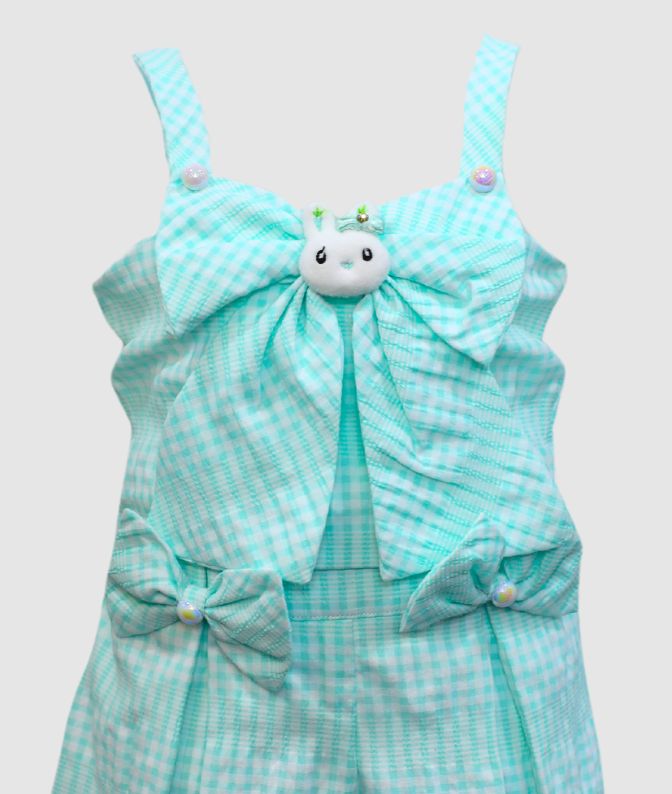 Mint Green Checked Cute Bow Frock for Girls