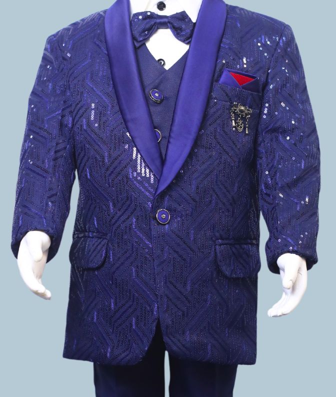 Royal Blue Designer 3‑Piece Blazer Suit Set for Boys