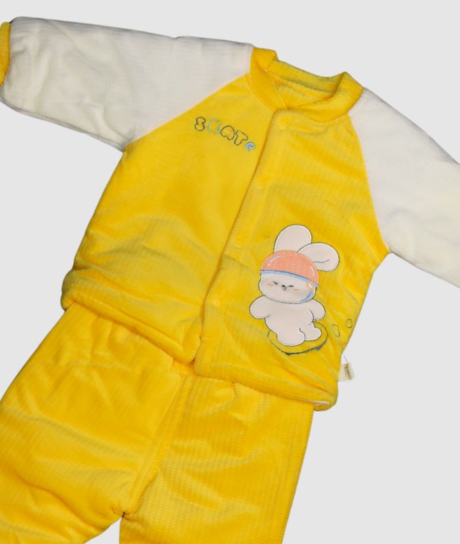 Yellow Bunny Printed Winter Wear Set for Newborn Babies