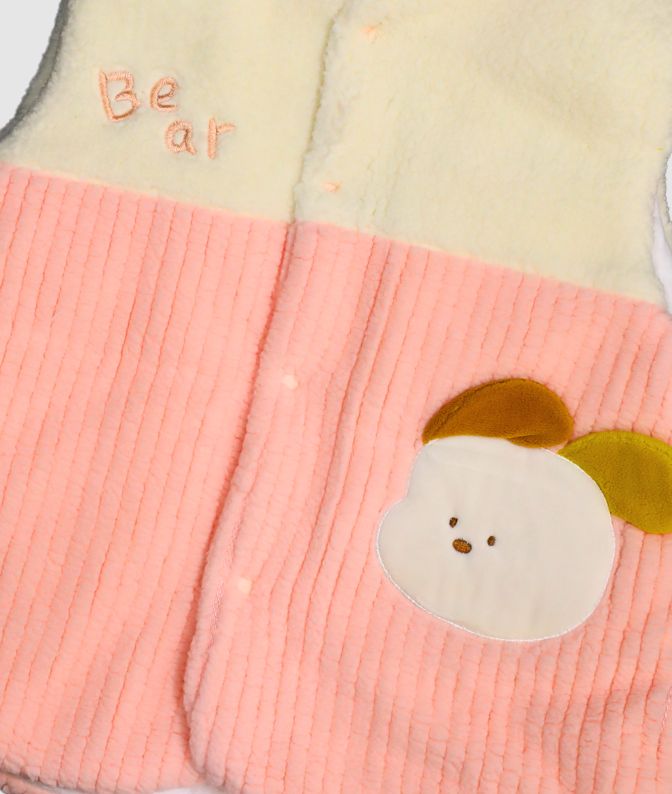 Peach & Cream Bear Hooded Winter Sleeveless Jacket for Babies