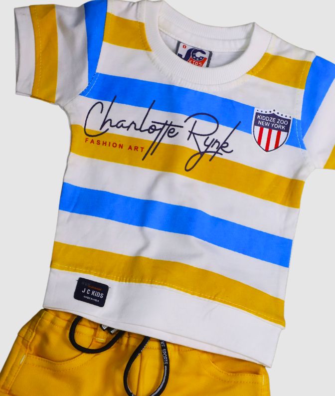Yellow & Blue Striped T‑Shirt with Yellow Shorts Co‑Ord Set for Boys