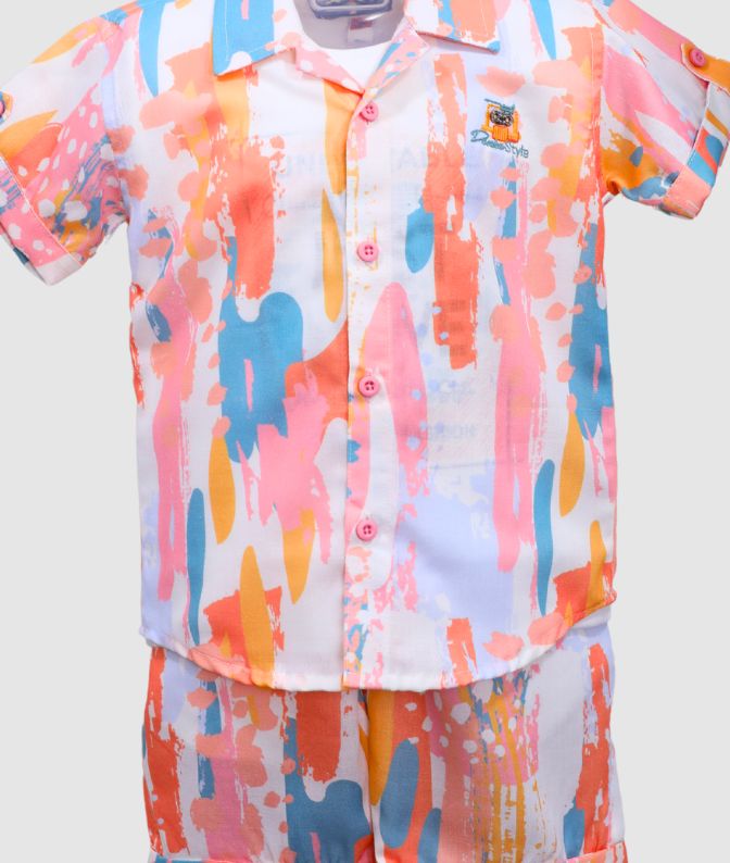 Multicolor Splash Printed Shirt with Matching Shorts Set for Boys