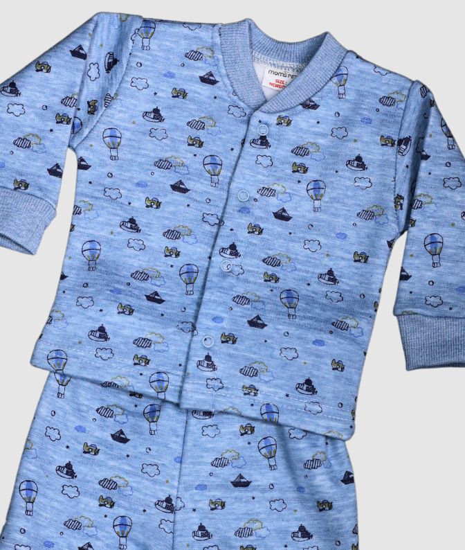 Blue Printed Winter Night Suit Set for Babies