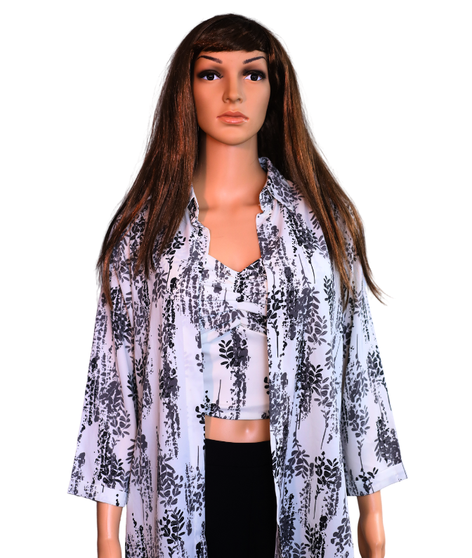 Black & White Printed 3‑Piece Shrug Co‑Ord Set for Women