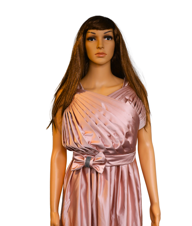 Rose Gold Pleated Satin Designer Gown for Women