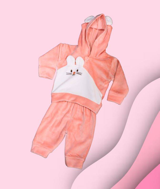 Peach Bunny Hooded Winter Wear Set for Babies