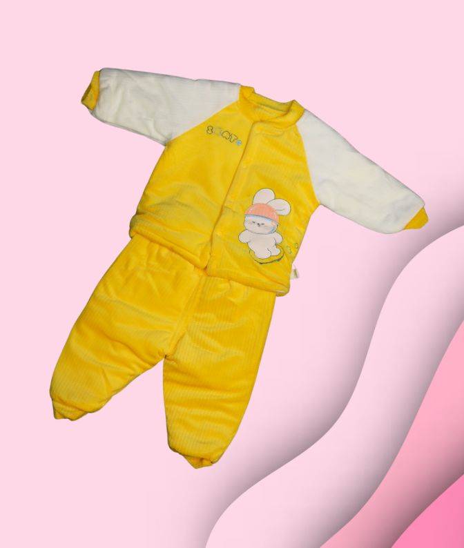 Yellow Bunny Printed Winter Wear Set for Newborn Babies