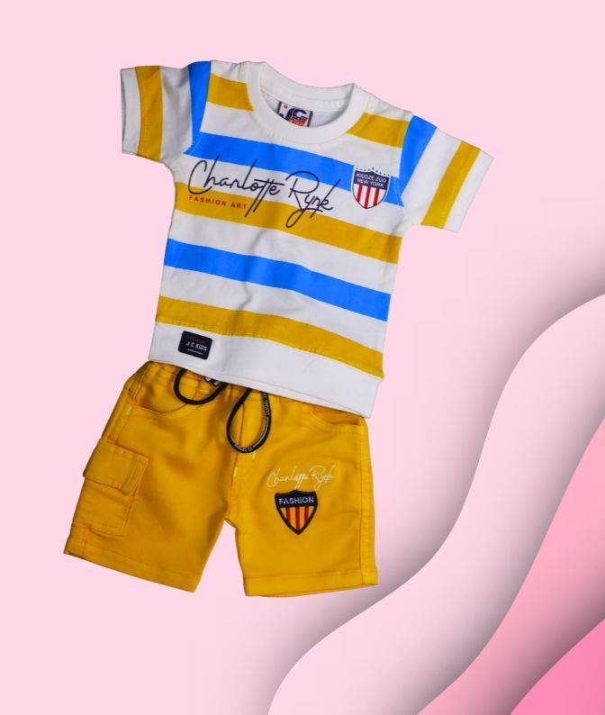 Yellow & Blue Striped T‑Shirt with Yellow Shorts Co‑Ord Set for Boys