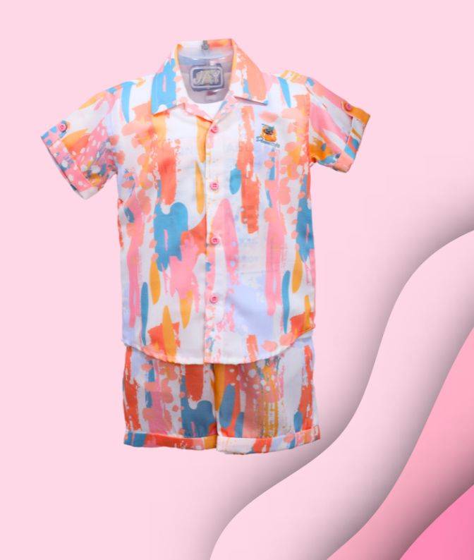 Multicolor Splash Printed Shirt with Matching Shorts Set for Boys