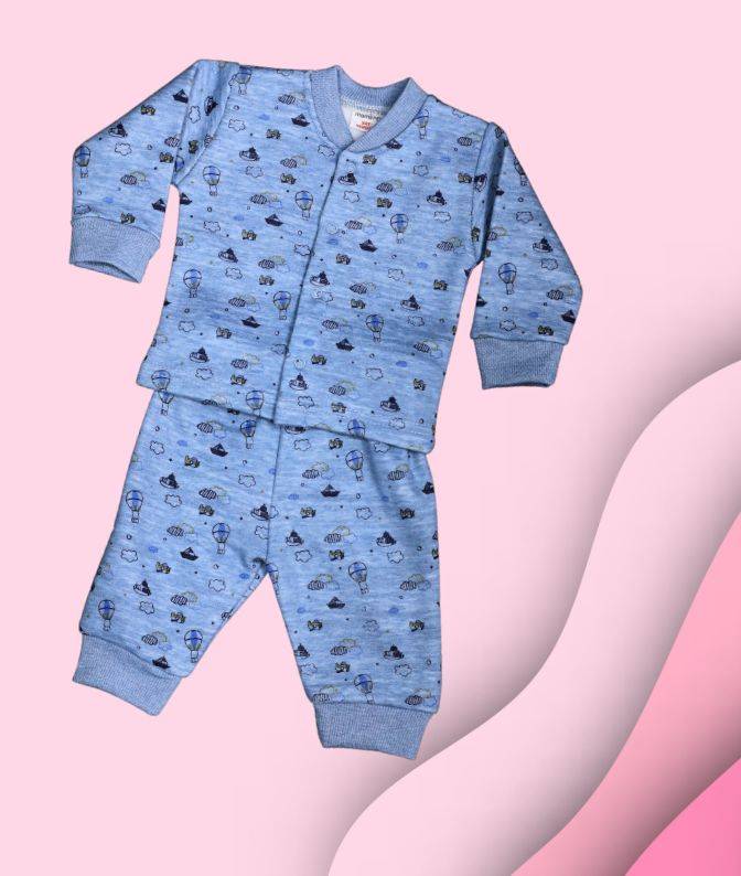 Blue Printed Winter Night Suit Set for Babies
