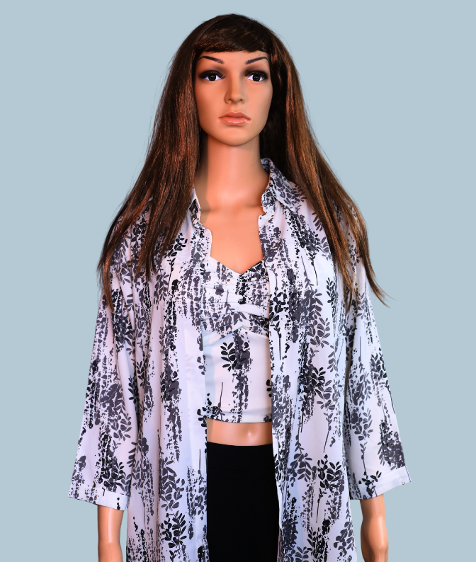 Black & White Printed 3‑Piece Shrug Co‑Ord Set for Women