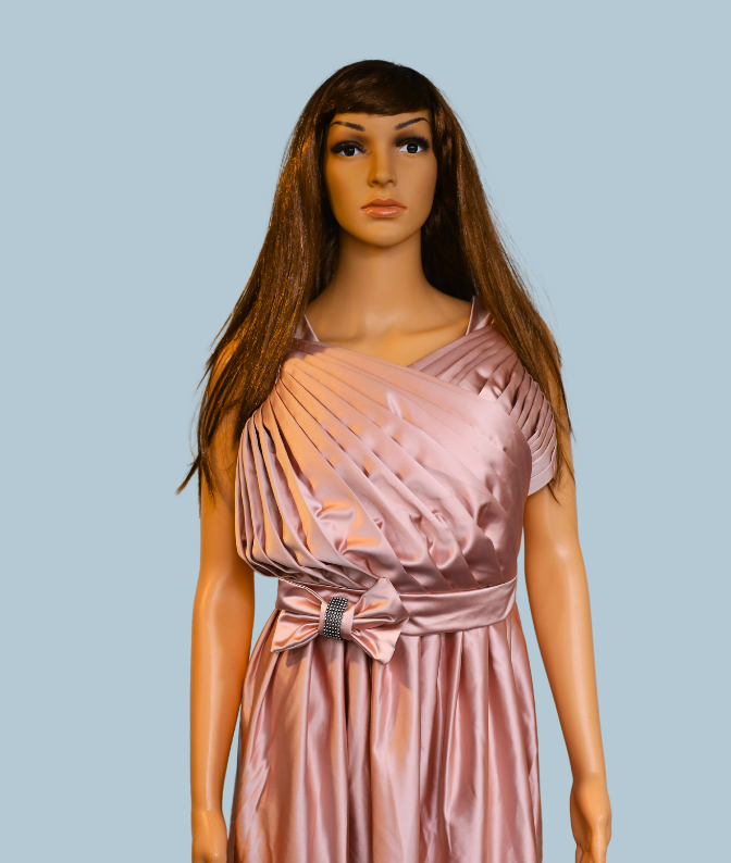 Rose Gold Pleated Satin Designer Gown for Women